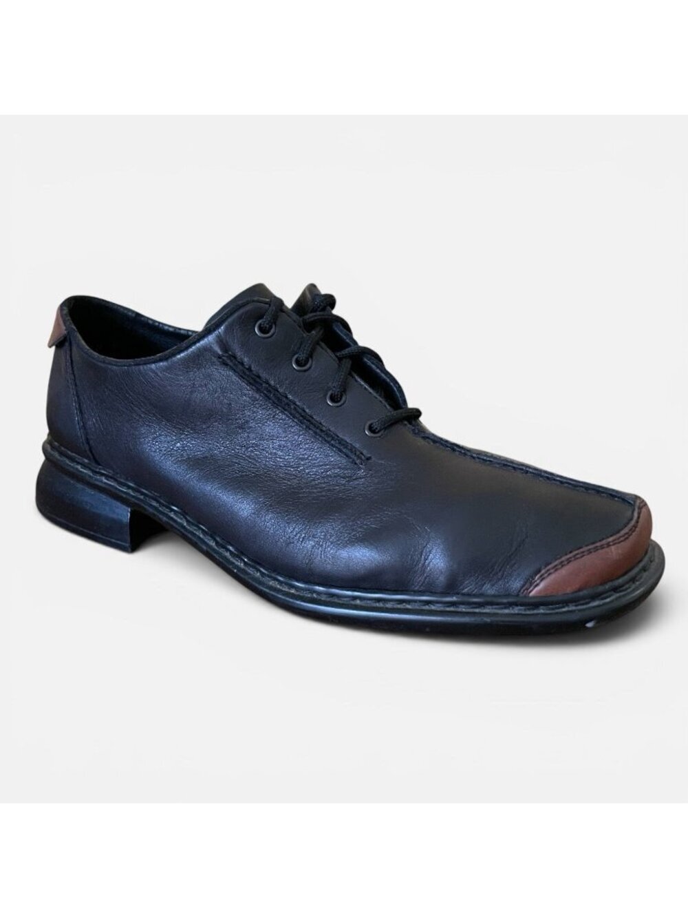 Rieker Womens Oxford Comfort Shoe Sz 41 9.5 Black Brown Leather Cap Toe Loafer - Picture 2 of 8